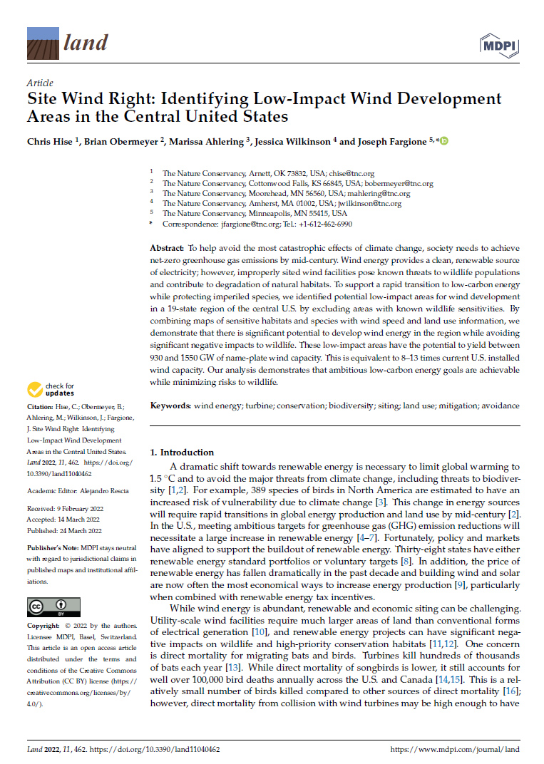 Cover of Site Wind Right Methods Paper in Land.