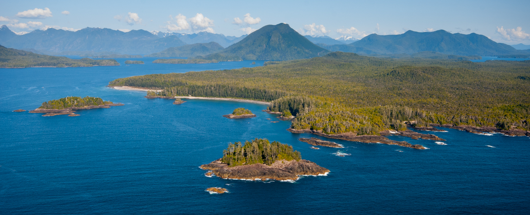 Aerial view of Clayoquot Sound landscape.