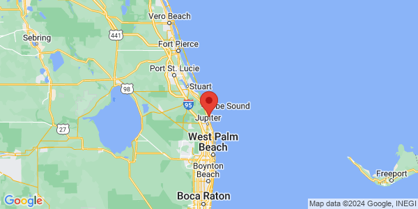 Map with marker: Jupiter Island, Hobe Sound, Florida